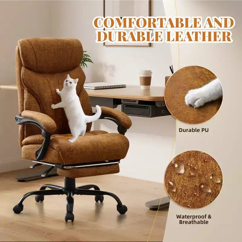 Chaise de bureau, fauteuil de direction ergonomique en cuir avec repose-pieds, grande taille, 227 kg