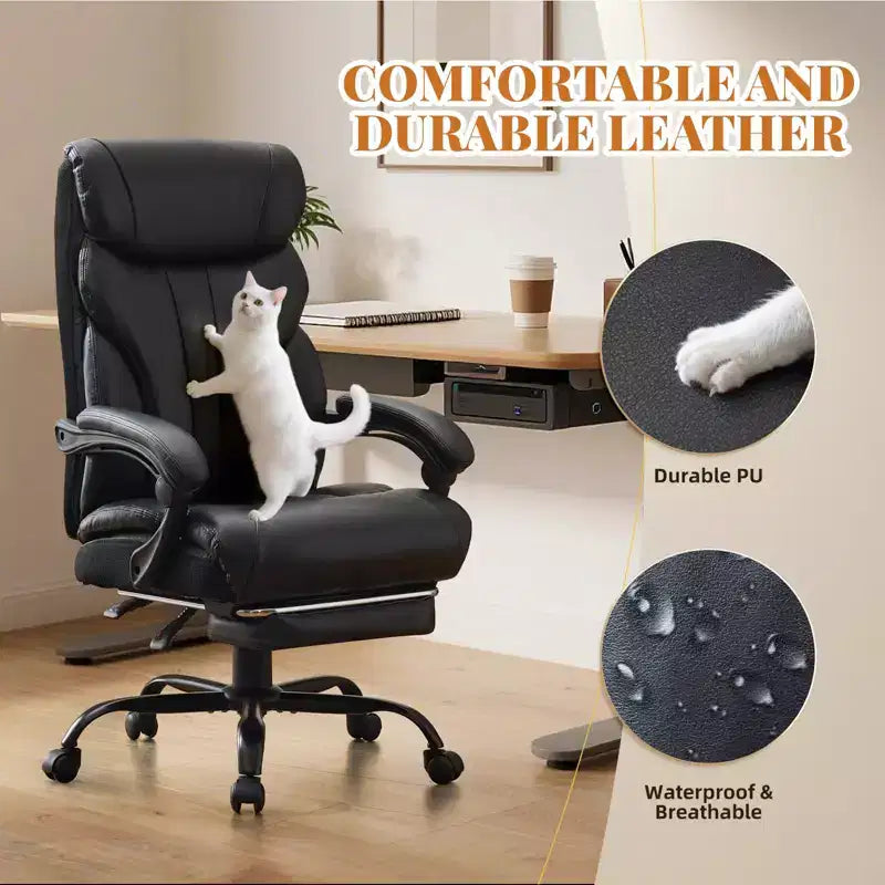 Chaise de bureau, fauteuil de direction ergonomique en cuir avec repose-pieds, grande taille, 227 kg