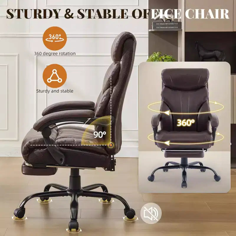 Chaise de bureau, fauteuil de direction ergonomique en cuir avec repose-pieds, grande taille, 227 kg