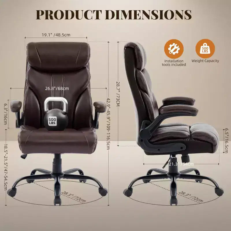 Chaise de bureau, fauteuil de direction ergonomique en cuir avec repose-pieds, grande taille, 227 kg