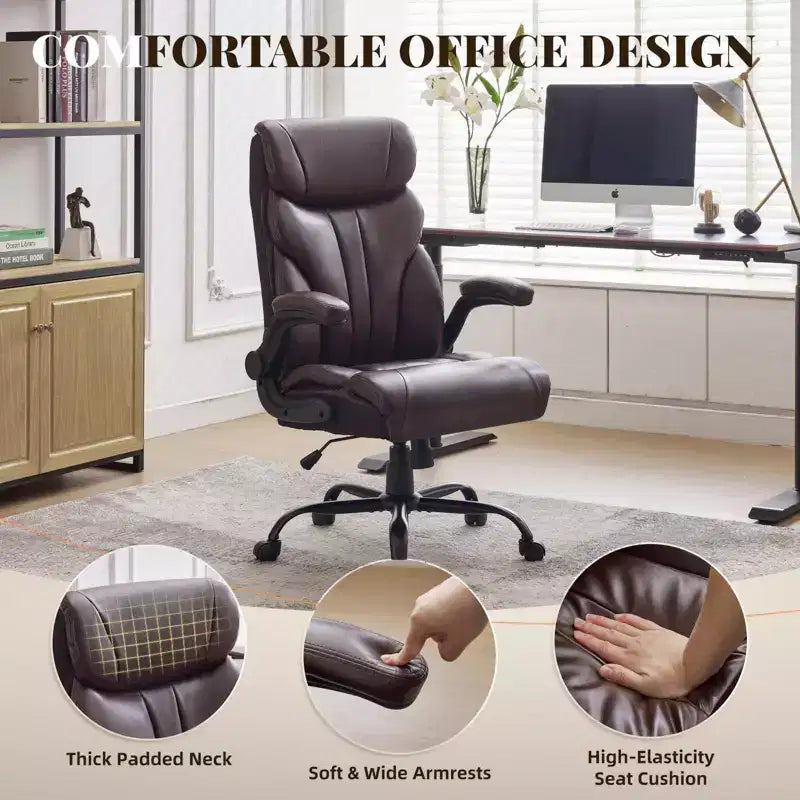 Chaise de bureau, fauteuil de direction ergonomique en cuir avec repose-pieds, grande taille, 227 kg