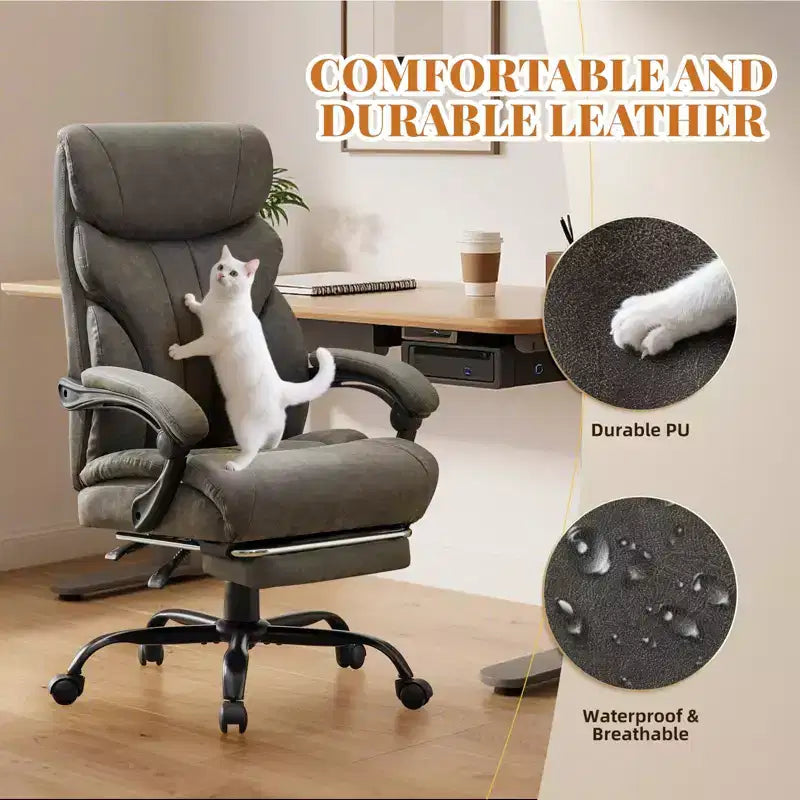 Chaise de bureau, fauteuil de direction ergonomique en cuir avec repose-pieds, grande taille, 227 kg