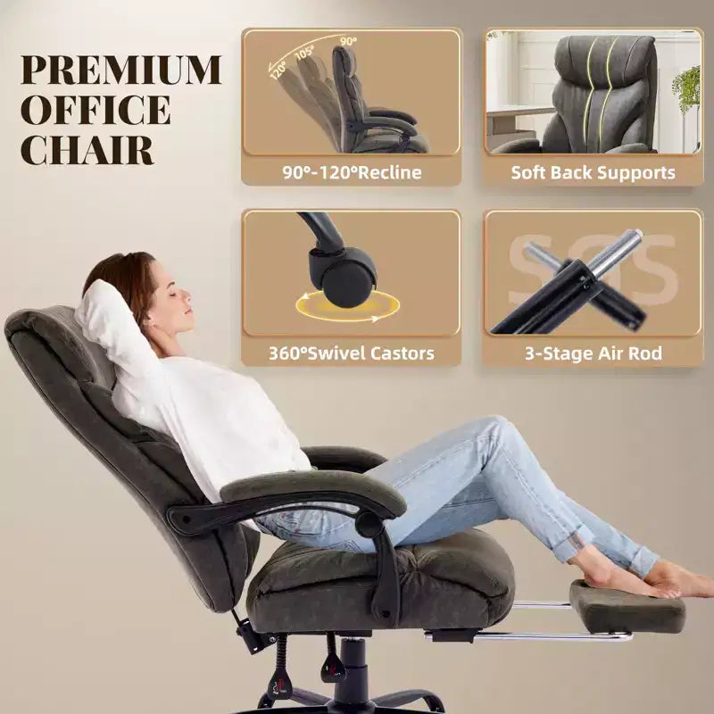 Chaise de bureau, fauteuil de direction ergonomique en cuir avec repose-pieds, grande taille, 227 kg