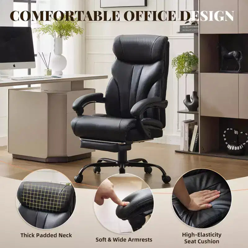 Chaise de bureau, fauteuil de direction ergonomique en cuir avec repose-pieds, grande taille, 227 kg
