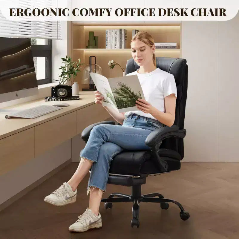 Chaise de bureau, fauteuil de direction ergonomique en cuir avec repose-pieds, grande taille, 227 kg
