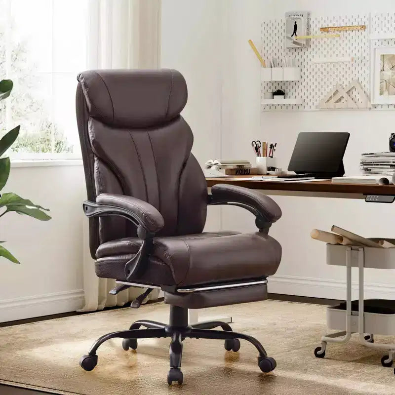 Chaise de bureau, fauteuil de direction ergonomique en cuir avec repose-pieds, grande taille, 227 kg