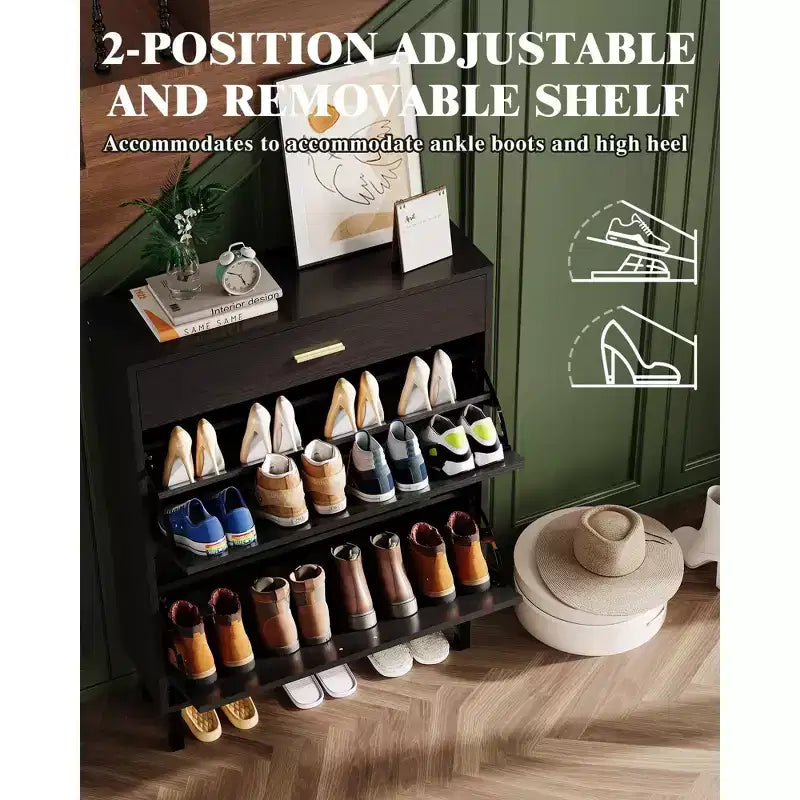 Meuble à chaussures avec double tiroir basculant, organisateur de chaussures peu encombrant pour entrée, couloir ou buanderie, armoire à chaussures dissimulée