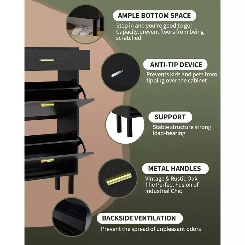 Meuble à chaussures avec double tiroir basculant, organisateur de chaussures peu encombrant pour entrée, couloir ou buanderie, armoire à chaussures dissimulée