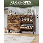 Meuble à chaussures avec double tiroir basculant, organisateur de chaussures peu encombrant pour entrée, couloir ou buanderie, armoire à chaussures dissimulée