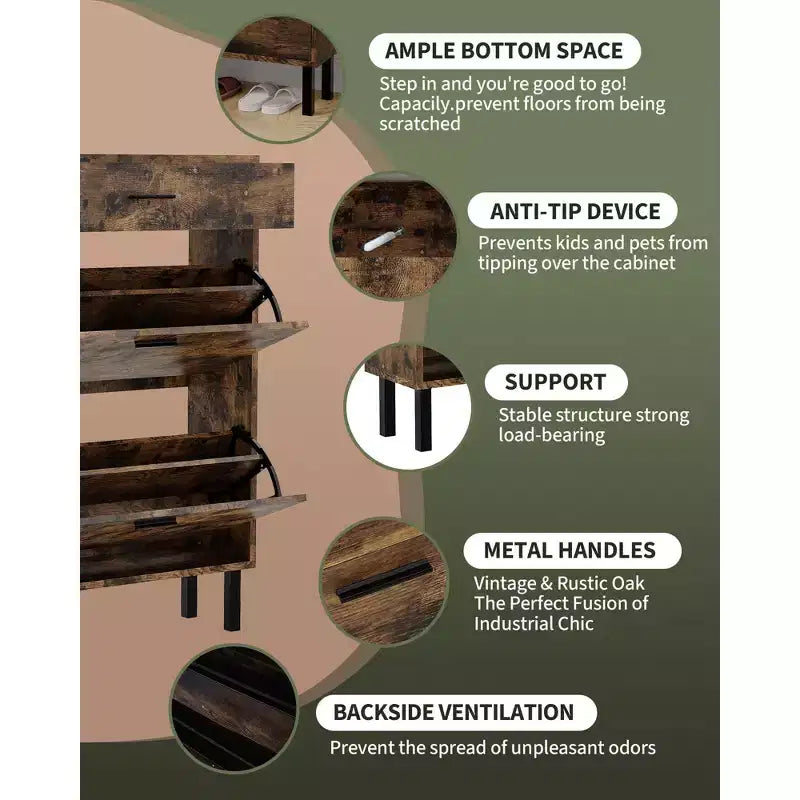 Meuble à chaussures avec double tiroir basculant, organisateur de chaussures peu encombrant pour entrée, couloir ou buanderie, armoire à chaussures dissimulée