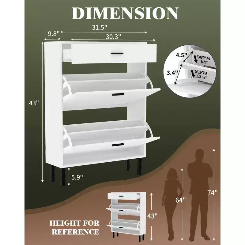 Meuble à chaussures avec double tiroir basculant, organisateur de chaussures peu encombrant pour entrée, couloir ou buanderie, armoire à chaussures dissimulée