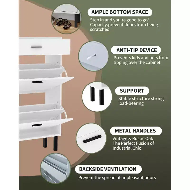 Meuble à chaussures avec double tiroir basculant, organisateur de chaussures peu encombrant pour entrée, couloir ou buanderie, armoire à chaussures dissimulée