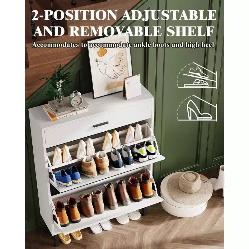 Meuble à chaussures avec double tiroir basculant, organisateur de chaussures peu encombrant pour entrée, couloir ou buanderie, armoire à chaussures dissimulée