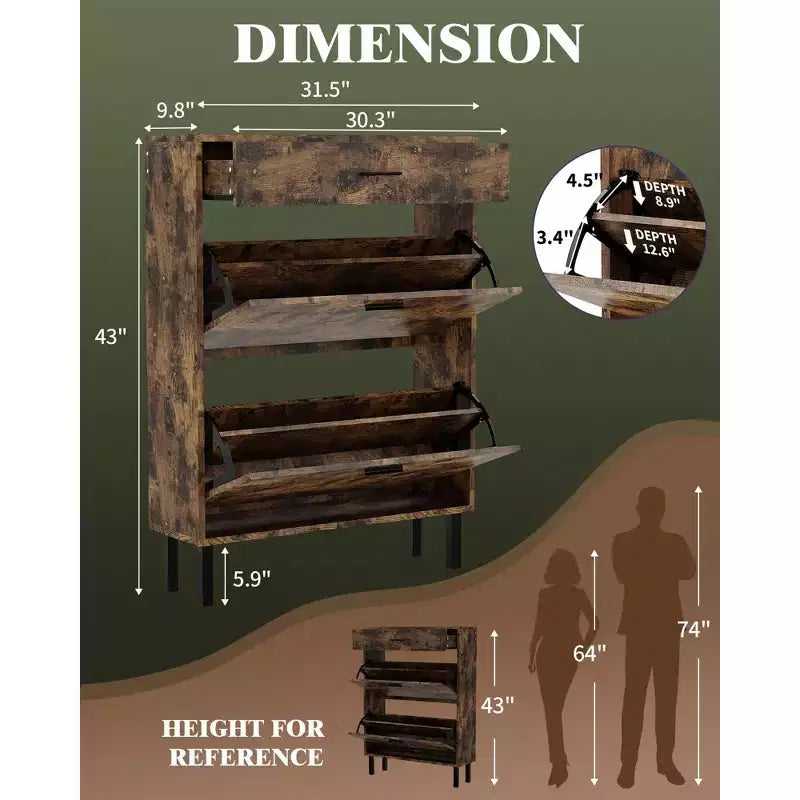 Meuble à chaussures avec double tiroir basculant, organisateur de chaussures peu encombrant pour entrée, couloir ou buanderie, armoire à chaussures dissimulée