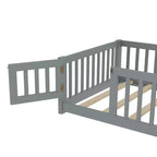 Lit au sol simple/double/grand format avec barrières de sécurité et porte, lit plateforme en bois pour enfants