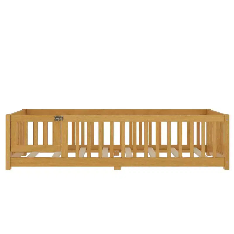 Lit au sol simple/double/grand format avec barrières de sécurité et porte, lit plateforme en bois pour enfants