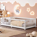 Lit au sol simple/double/grand format avec barrières de sécurité et porte, lit plateforme en bois pour enfants