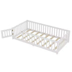 Lit au sol simple/double/grand format avec barrières de sécurité et porte, lit plateforme en bois pour enfants