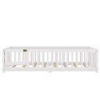Lit au sol simple/double/grand format avec barrières de sécurité et porte, lit plateforme en bois pour enfants