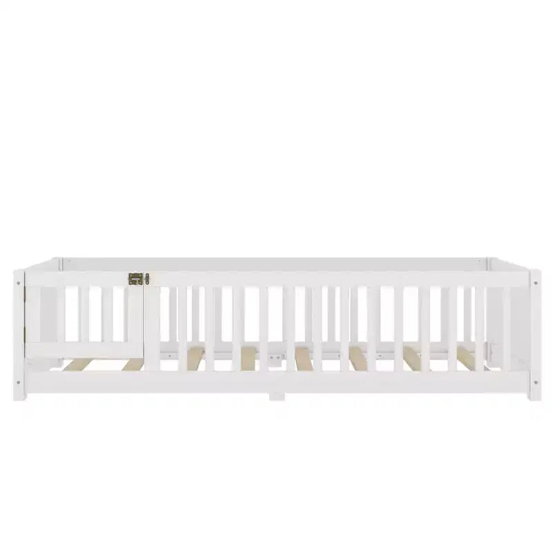 Lit au sol simple/double/grand format avec barrières de sécurité et porte, lit plateforme en bois pour enfants