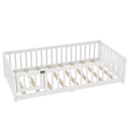 Lit au sol simple/double/grand format avec barrières de sécurité et porte, lit plateforme en bois pour enfants