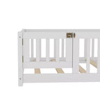 Lit au sol simple/double/grand format avec barrières de sécurité et porte, lit plateforme en bois pour enfants