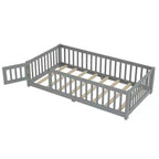 Lit au sol simple/double/grand format avec barrières de sécurité et porte, lit plateforme en bois pour enfants