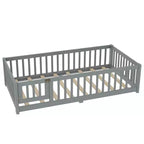 Lit au sol simple/double/grand format avec barrières de sécurité et porte, lit plateforme en bois pour enfants