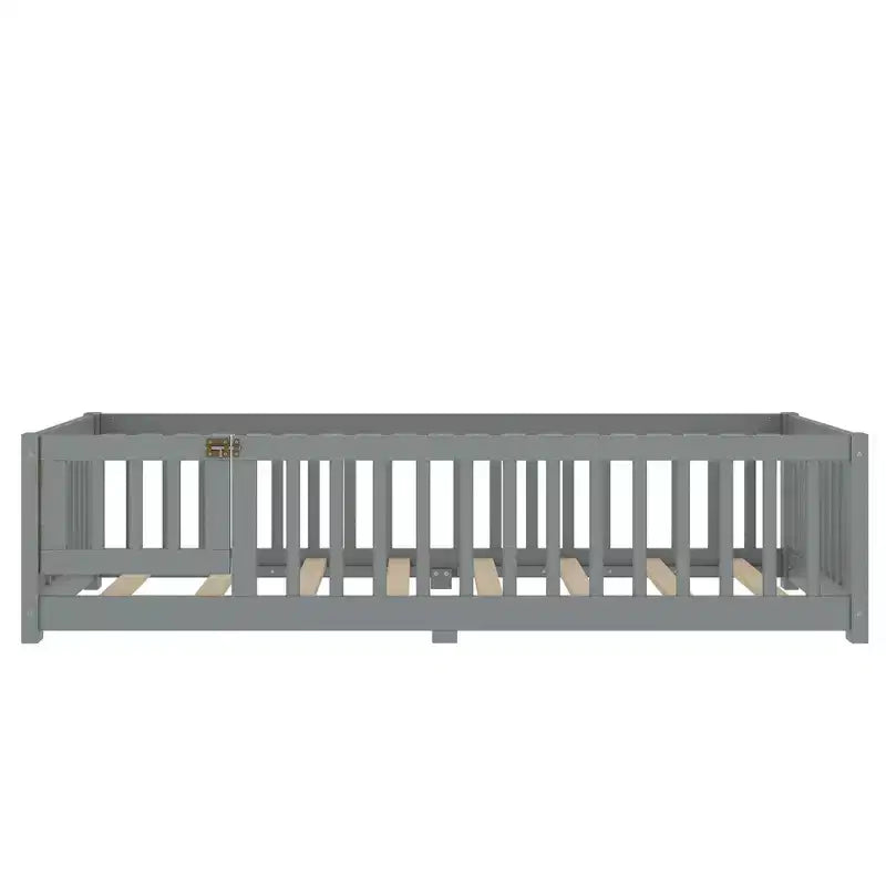 Lit au sol simple/double/grand format avec barrières de sécurité et porte, lit plateforme en bois pour enfants