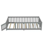 Lit au sol simple/double/grand format avec barrières de sécurité et porte, lit plateforme en bois pour enfants