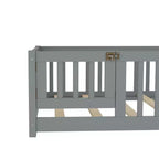 Lit au sol simple/double/grand format avec barrières de sécurité et porte, lit plateforme en bois pour enfants