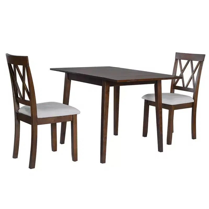 Ensemble table à manger extensible avec 2 chaises rembourrées, idéal pour les espaces compacts, dimensions de 70,9x74,9cm à 116x74,9cm