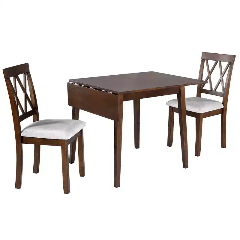 Ensemble table à manger extensible avec 2 chaises rembourrées, idéal pour les espaces compacts, dimensions de 70,9x74,9cm à 116x74,9cm
