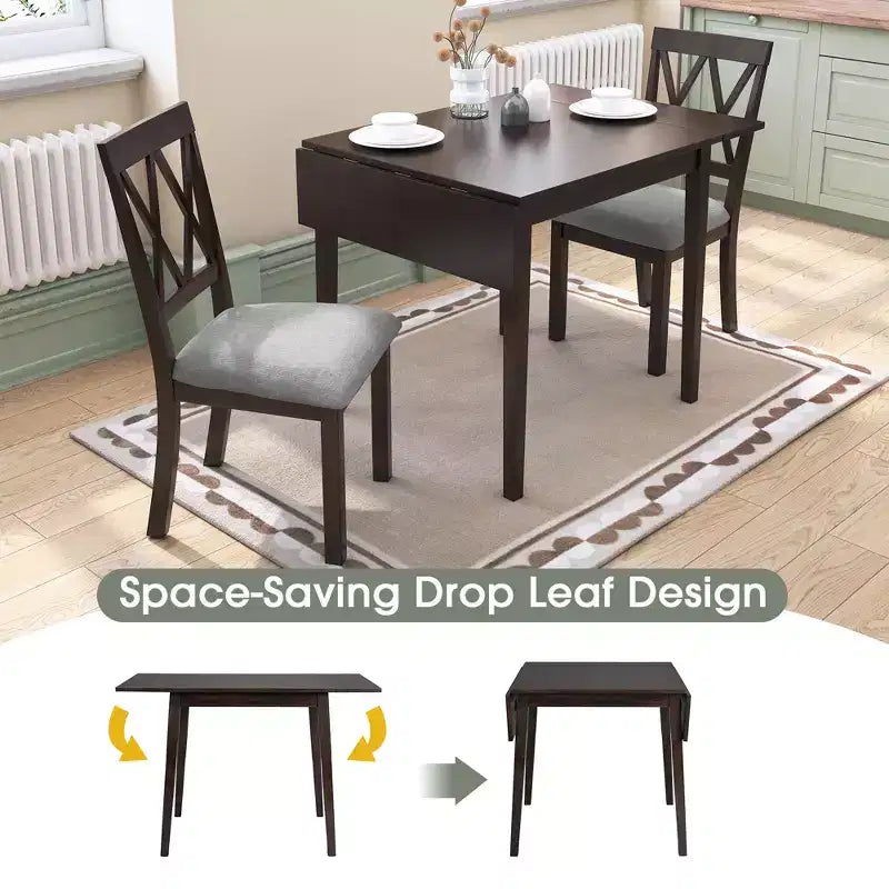 Ensemble table à manger extensible avec 2 chaises rembourrées, idéal pour les espaces compacts, dimensions de 70,9x74,9cm à 116x74,9cm