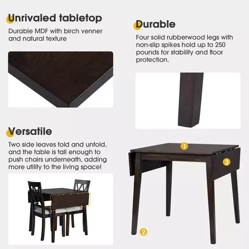 Ensemble table à manger extensible avec 2 chaises rembourrées, idéal pour les espaces compacts, dimensions de 70,9x74,9cm à 116x74,9cm