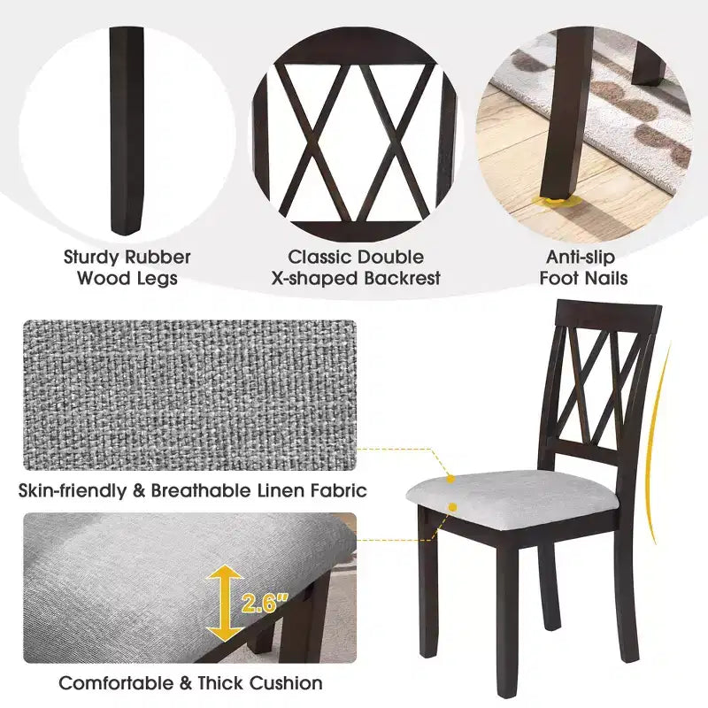 Ensemble table à manger extensible avec 2 chaises rembourrées, idéal pour les espaces compacts, dimensions de 70,9x74,9cm à 116x74,9cm