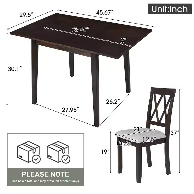 Ensemble table à manger extensible avec 2 chaises rembourrées, idéal pour les espaces compacts, dimensions de 70,9x74,9cm à 116x74,9cm