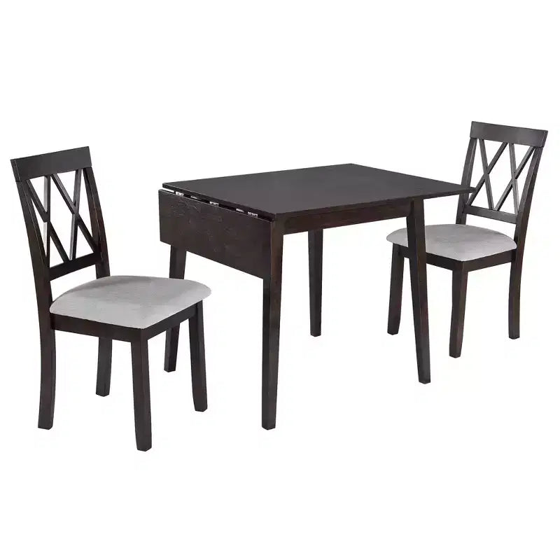 Ensemble table à manger extensible avec 2 chaises rembourrées, idéal pour les espaces compacts, dimensions de 70,9x74,9cm à 116x74,9cm