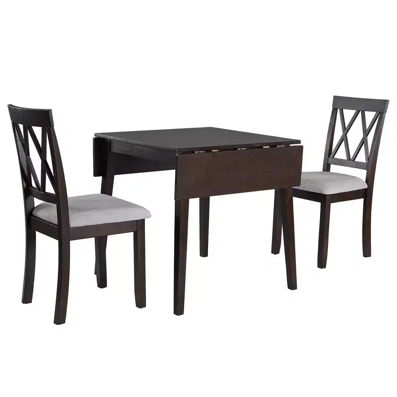 Ensemble table à manger extensible avec 2 chaises rembourrées, idéal pour les espaces compacts, dimensions de 70,9x74,9cm à 116x74,9cm