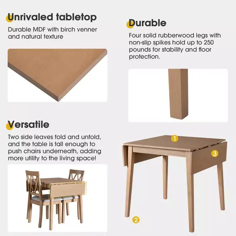 Ensemble table à manger extensible avec 2 chaises rembourrées, idéal pour les espaces compacts, dimensions de 70,9x74,9cm à 116x74,9cm