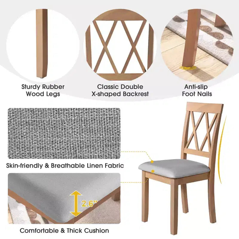 Ensemble table à manger extensible avec 2 chaises rembourrées, idéal pour les espaces compacts, dimensions de 70,9x74,9cm à 116x74,9cm