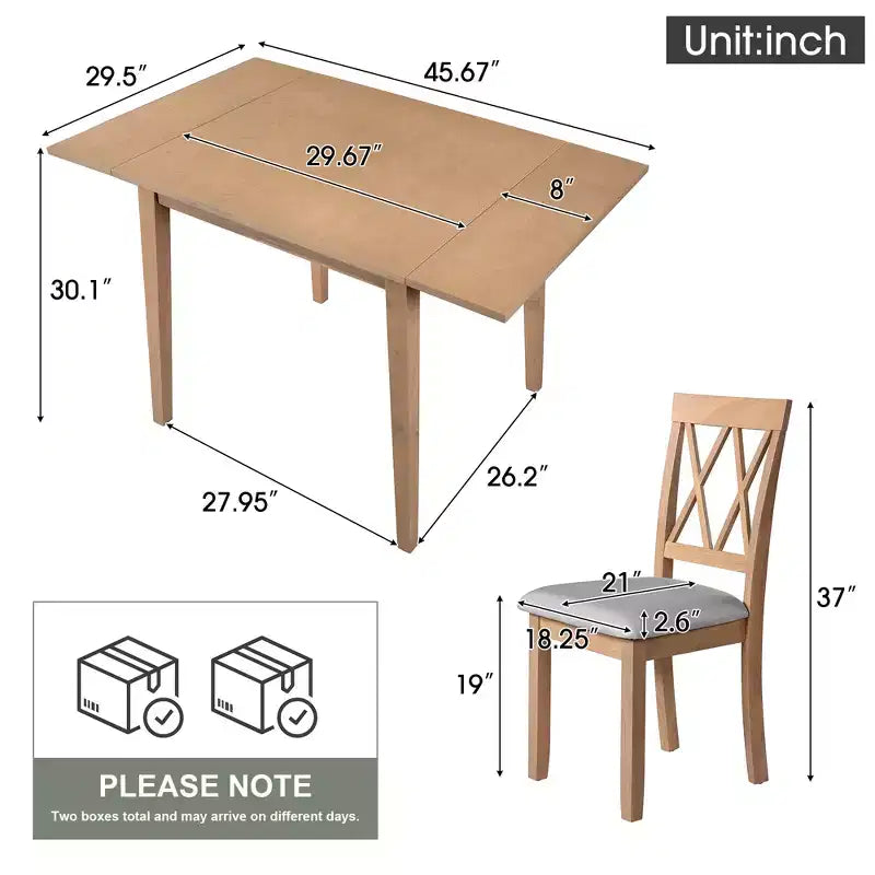 Ensemble table à manger extensible avec 2 chaises rembourrées, idéal pour les espaces compacts, dimensions de 70,9x74,9cm à 116x74,9cm