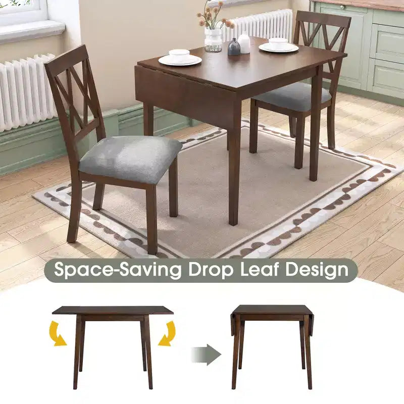 Ensemble table à manger extensible avec 2 chaises rembourrées, idéal pour les espaces compacts, dimensions de 70,9x74,9cm à 116x74,9cm