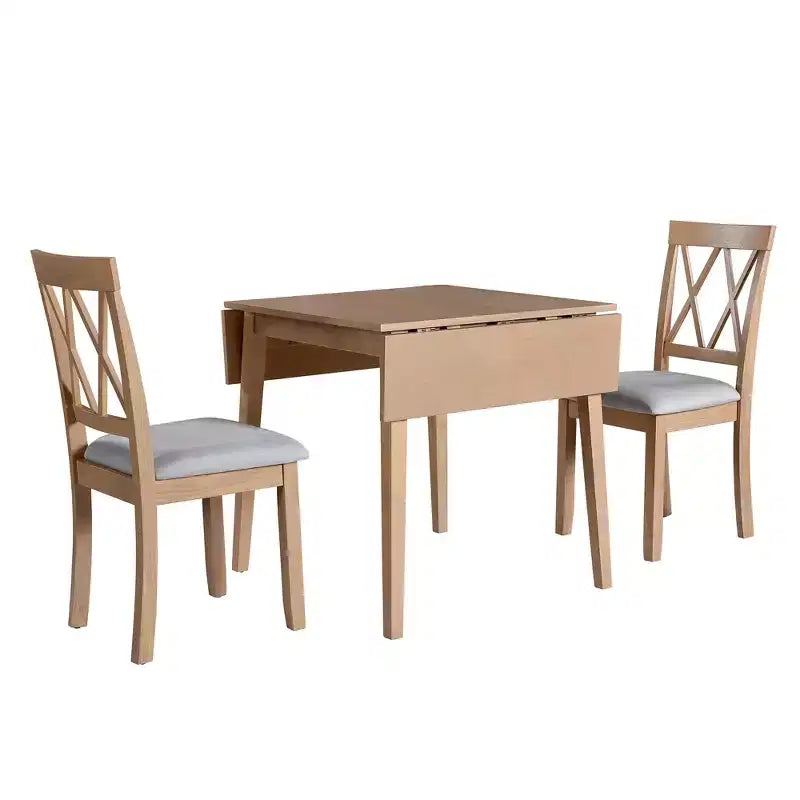 Ensemble table à manger extensible avec 2 chaises rembourrées, idéal pour les espaces compacts, dimensions de 70,9x74,9cm à 116x74,9cm