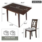 Ensemble table à manger extensible avec 2 chaises rembourrées, idéal pour les espaces compacts, dimensions de 70,9x74,9cm à 116x74,9cm