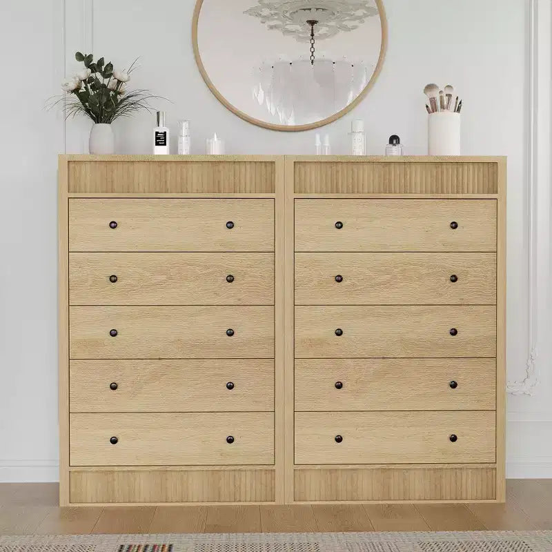 Commode de rangement en bois moderne, 5 tiroirs cannelés, 80 cm de large, idéale pour la chambre d'enfant, le couloir et le salon