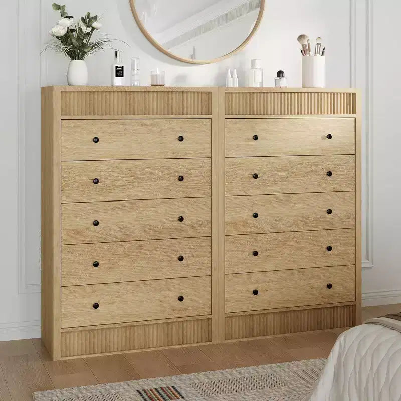 Commode de rangement en bois moderne, 5 tiroirs cannelés, 80 cm de large, idéale pour la chambre d'enfant, le couloir et le salon