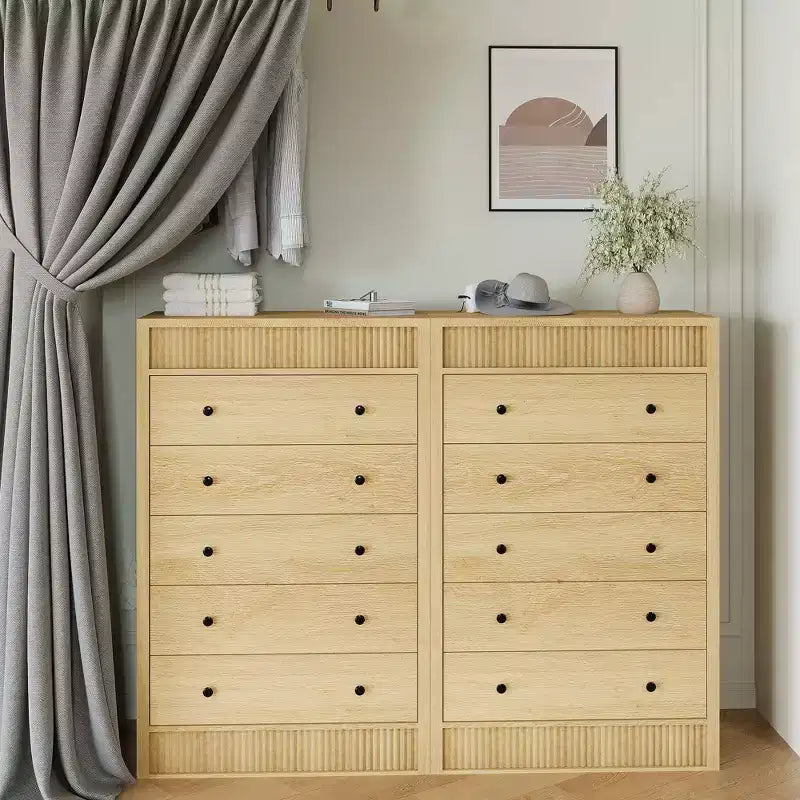 Commode de rangement en bois moderne, 5 tiroirs cannelés, 80 cm de large, idéale pour la chambre d'enfant, le couloir et le salon