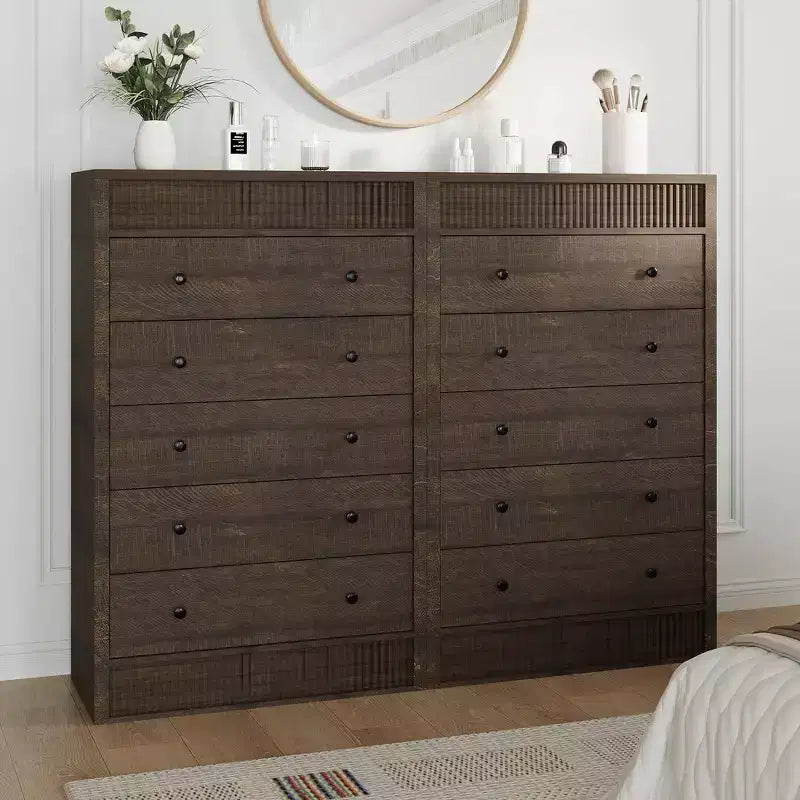 Commode de rangement en bois moderne, 5 tiroirs cannelés, 80 cm de large, idéale pour la chambre d'enfant, le couloir et le salon