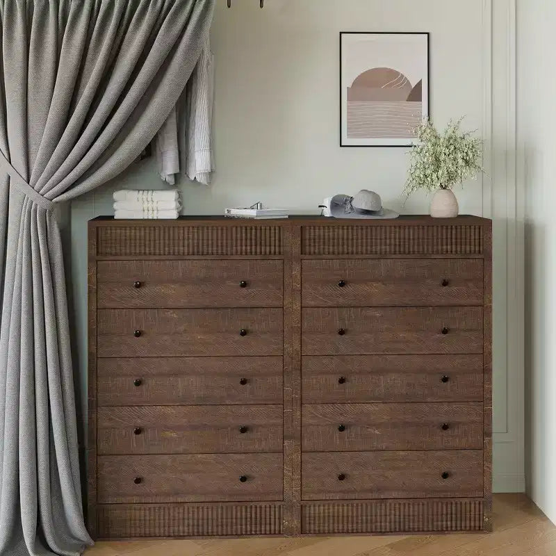 Commode de rangement en bois moderne, 5 tiroirs cannelés, 80 cm de large, idéale pour la chambre d'enfant, le couloir et le salon